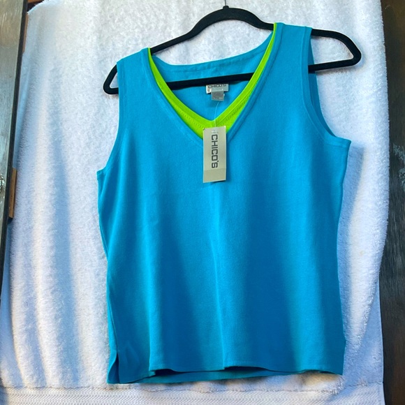 Chico’s Apparel Gemini Sleeveless Knit Tank Topaz/Zesty; NWT; M/8 - Picture 1 of 12